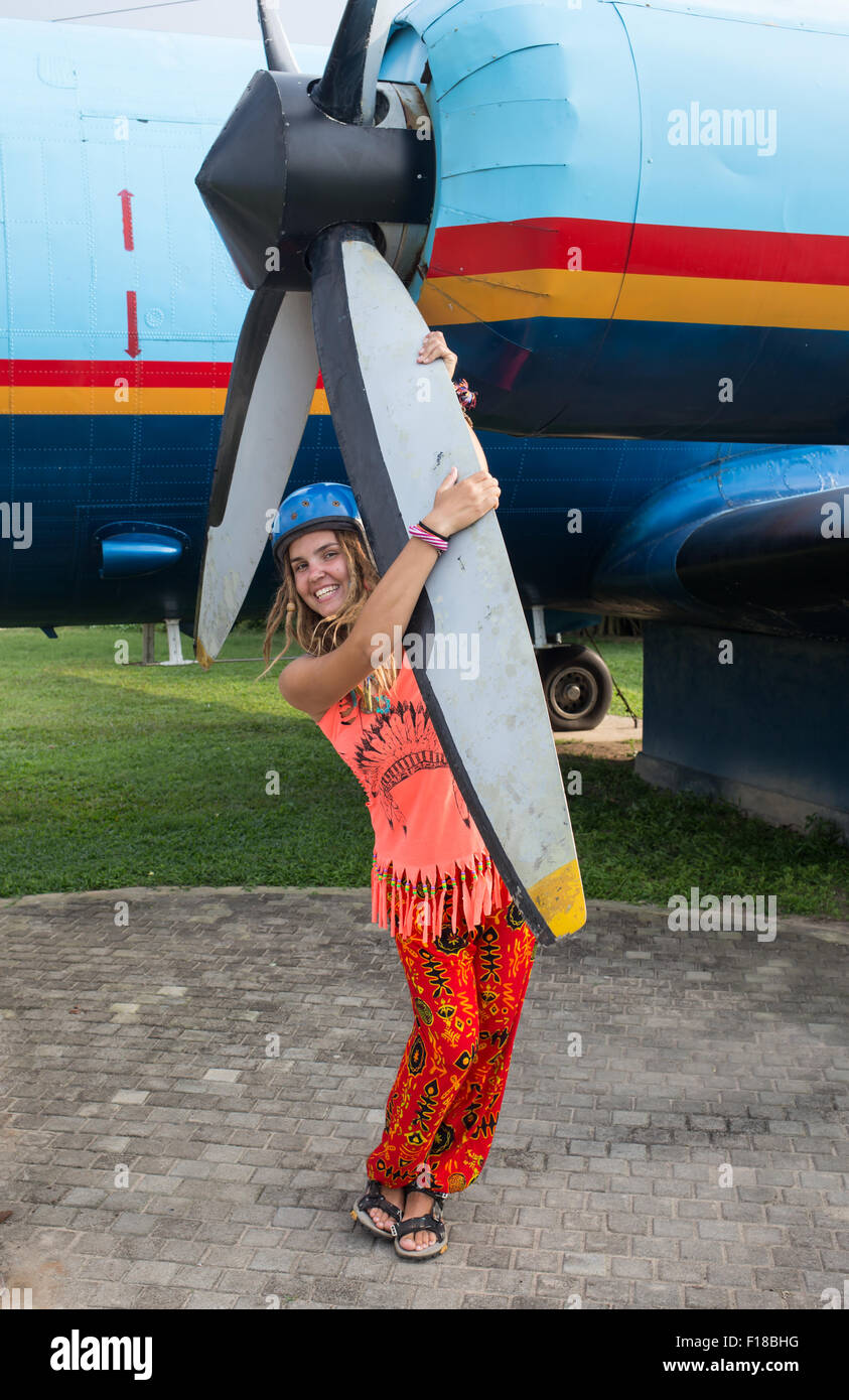 Moteur Radial cylindre moteur et l'hélice d'avion historique Banque D'Images