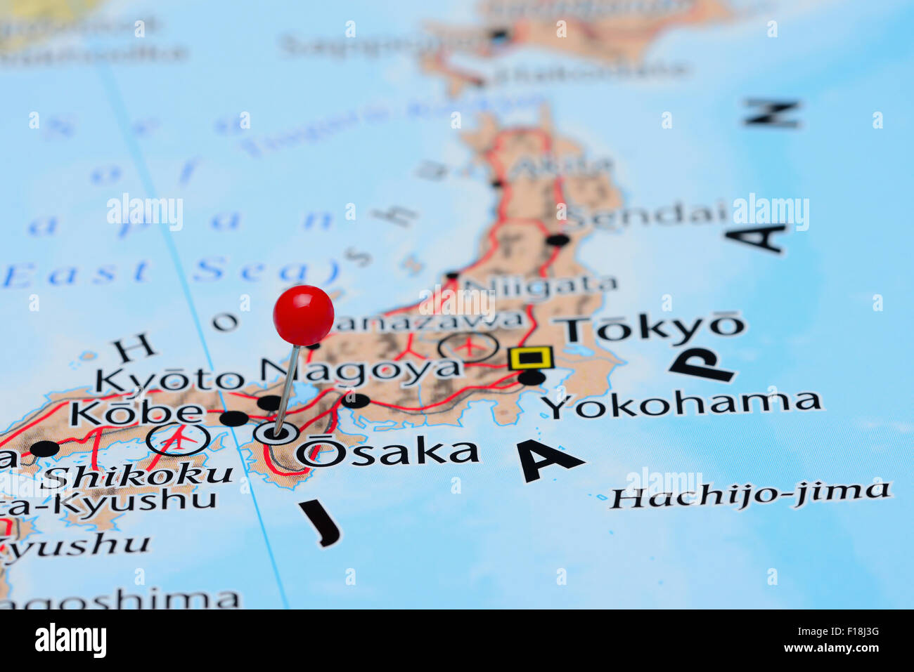 Osaka épinglée sur une carte de l'Asie Banque D'Images