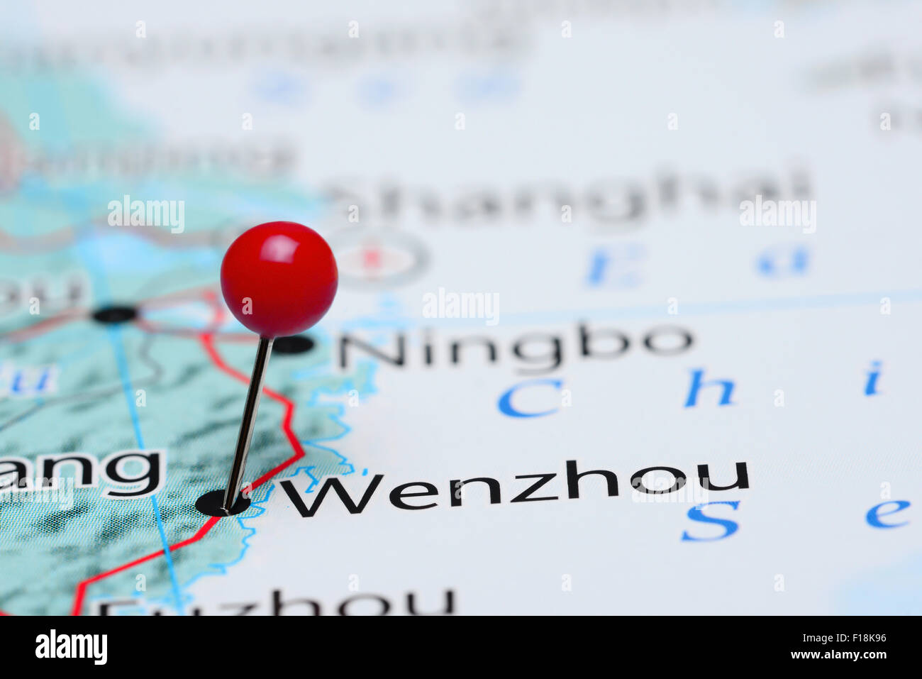 Wenzhou épinglée sur une carte de l'Asie Banque D'Images
