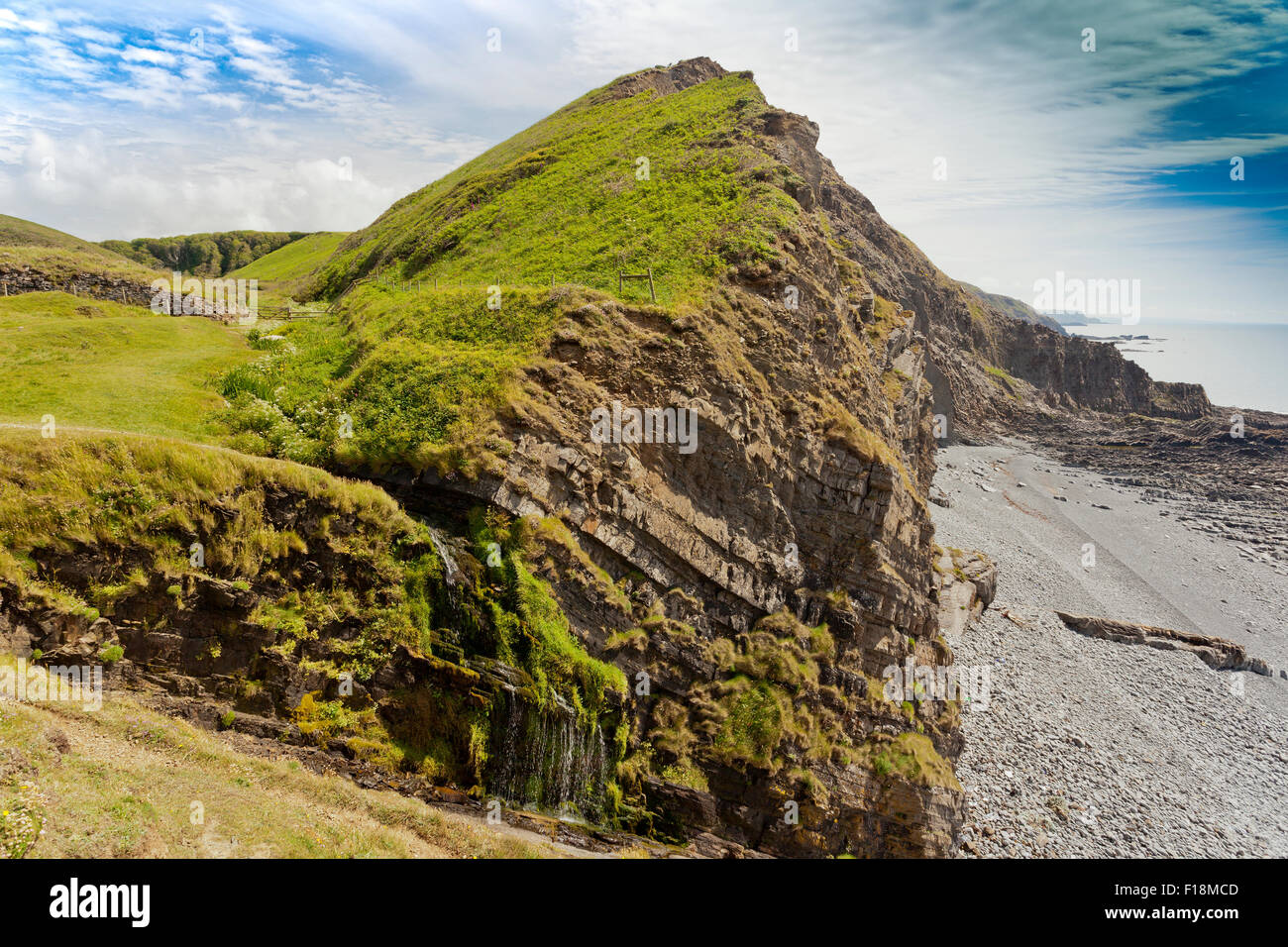 Le profil de dramatique St Catherine's Tor sur le South West Coast Path, près de Hartland Quay, North Devon, England, UK Banque D'Images