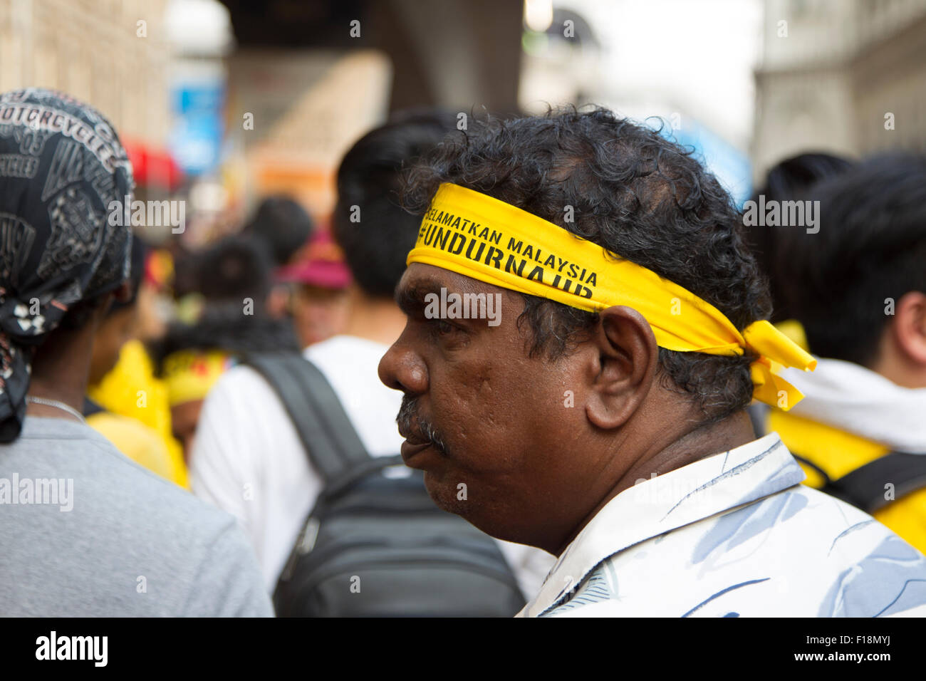 Kuala Lumpur, Malaisie. 30 août, 2015. Chemise jaune indien partisans de Bersih 4 Rassemblement pour des élections justes et libres. Organisé des manifestations Bersih 29/30 août 2015 dans plusieurs villes de Malaisie Crédit : Chung Jin Mac/Alamy Live News Banque D'Images