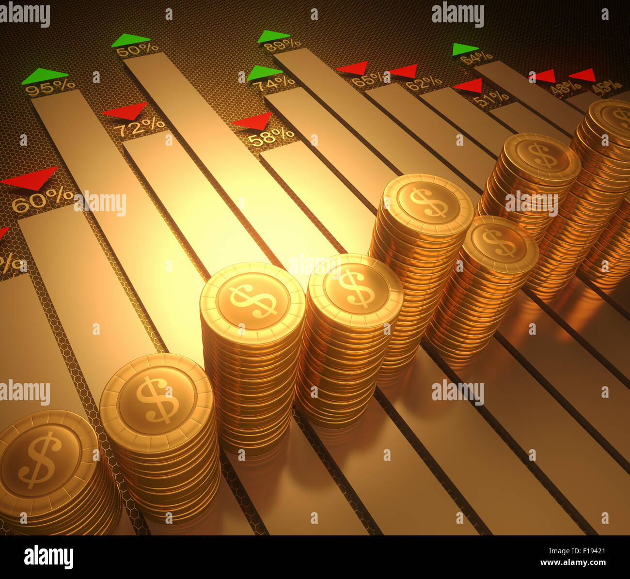 Concept Image graphique stylisée de la bourse. Chemin de découpe sur les pièces de monnaie. Banque D'Images