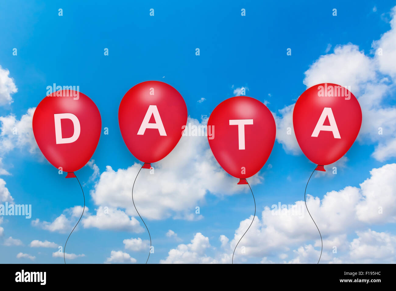 Texte des données sur les ballons avec fond de ciel bleu Banque D'Images