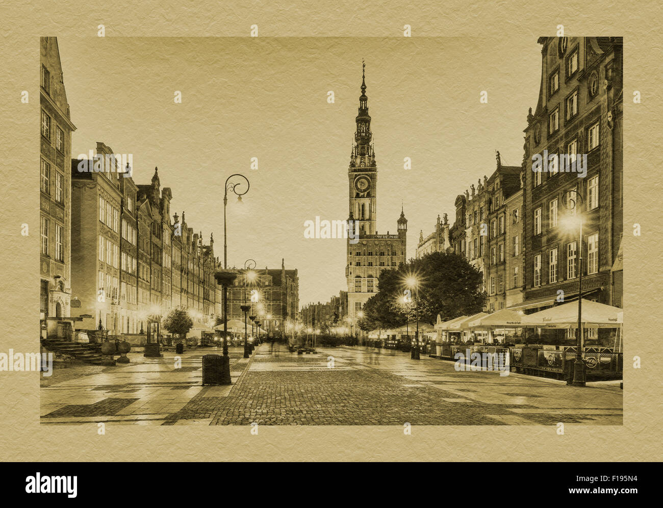 Ville principale de ville la nuit. Le marché est long existant depuis le 17e siècle, Gdansk, Pologne, l'Europe occidentale, Banque D'Images