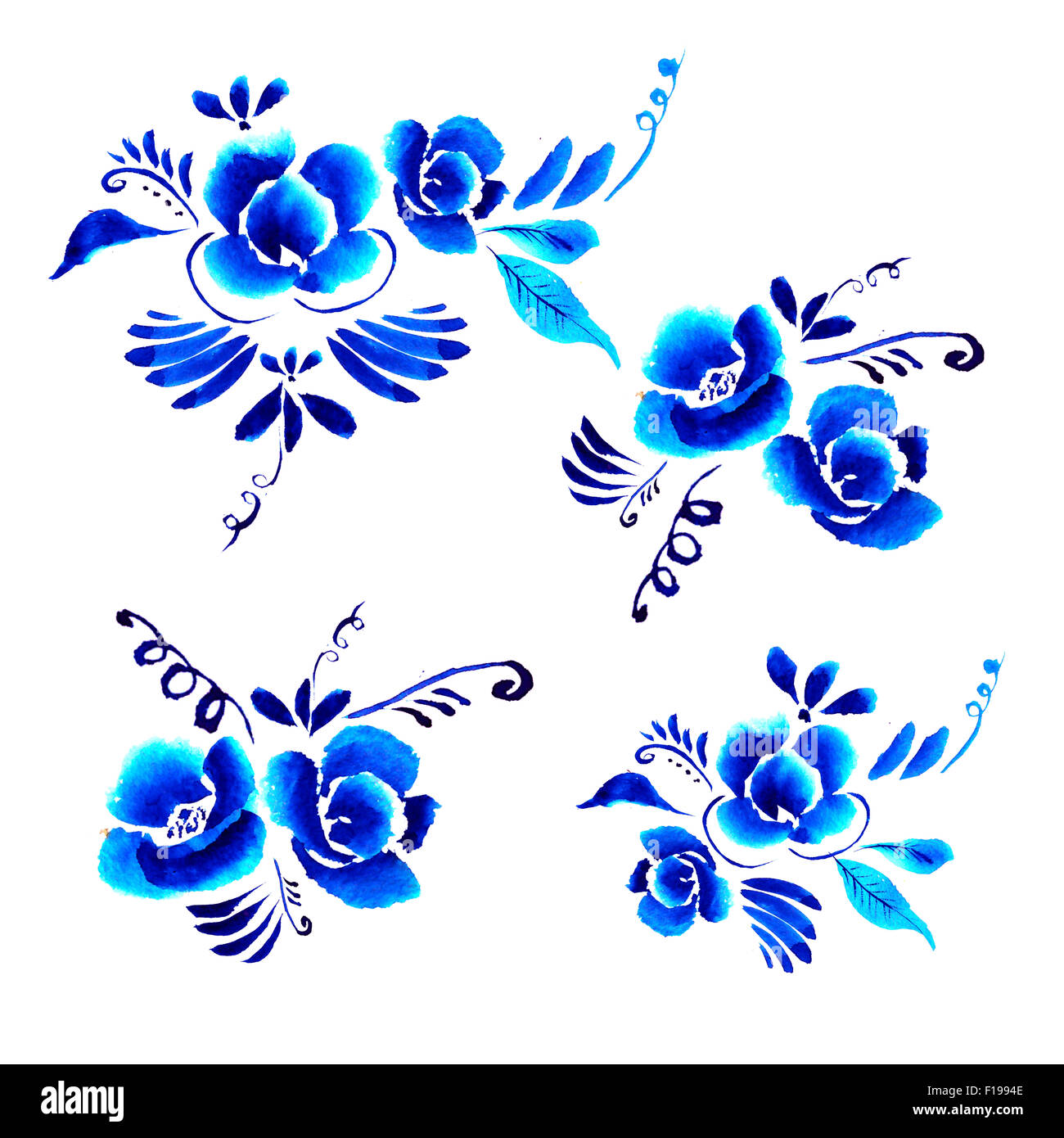 Abstract floral background pattern, avec l'art populaire de fleurs, bleu blanc gjel ornement. Peut être utilisé pour la bannière, carte, affiche, inv Banque D'Images