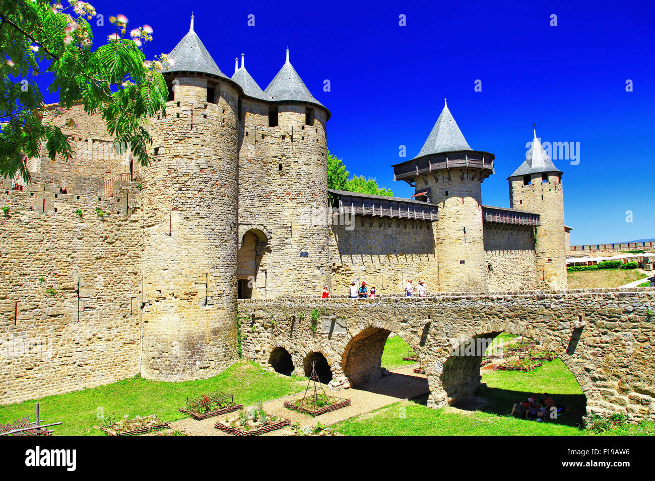 Carcassonne - Cité médiévale plus grand château-forteresse en France, Banque D'Images