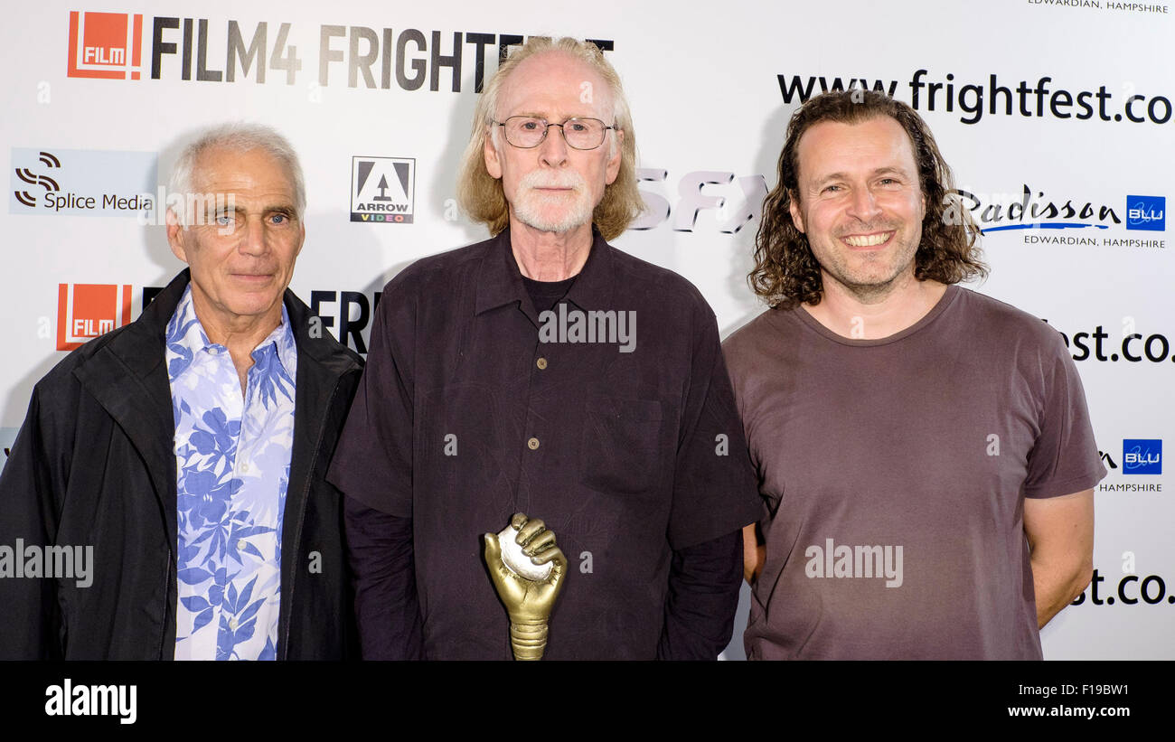 (L-R) Ray Charleson, Directeur Terry Marcel et Jason Kingsley assiste à la Frightfest 2015 le 30/08/2015 au VUE West End, Londres. Le cast était ici de présenter un rétro projection de Hawk la Tueuse. Photo par Julie Edwards/Alamy Live News Banque D'Images