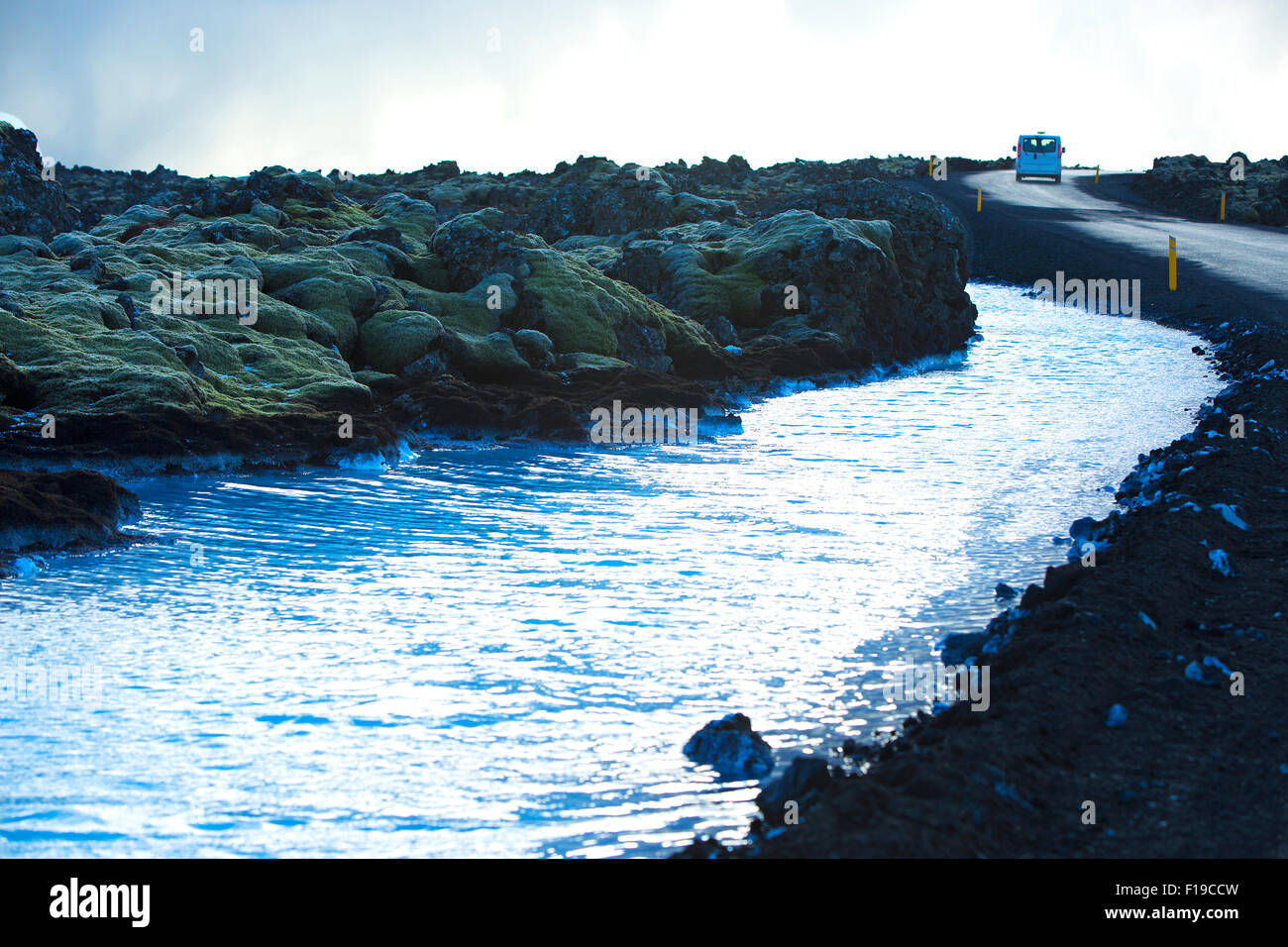 Service de navette pour la baignoire géothermique Blue Lagoon en Islande Banque D'Images