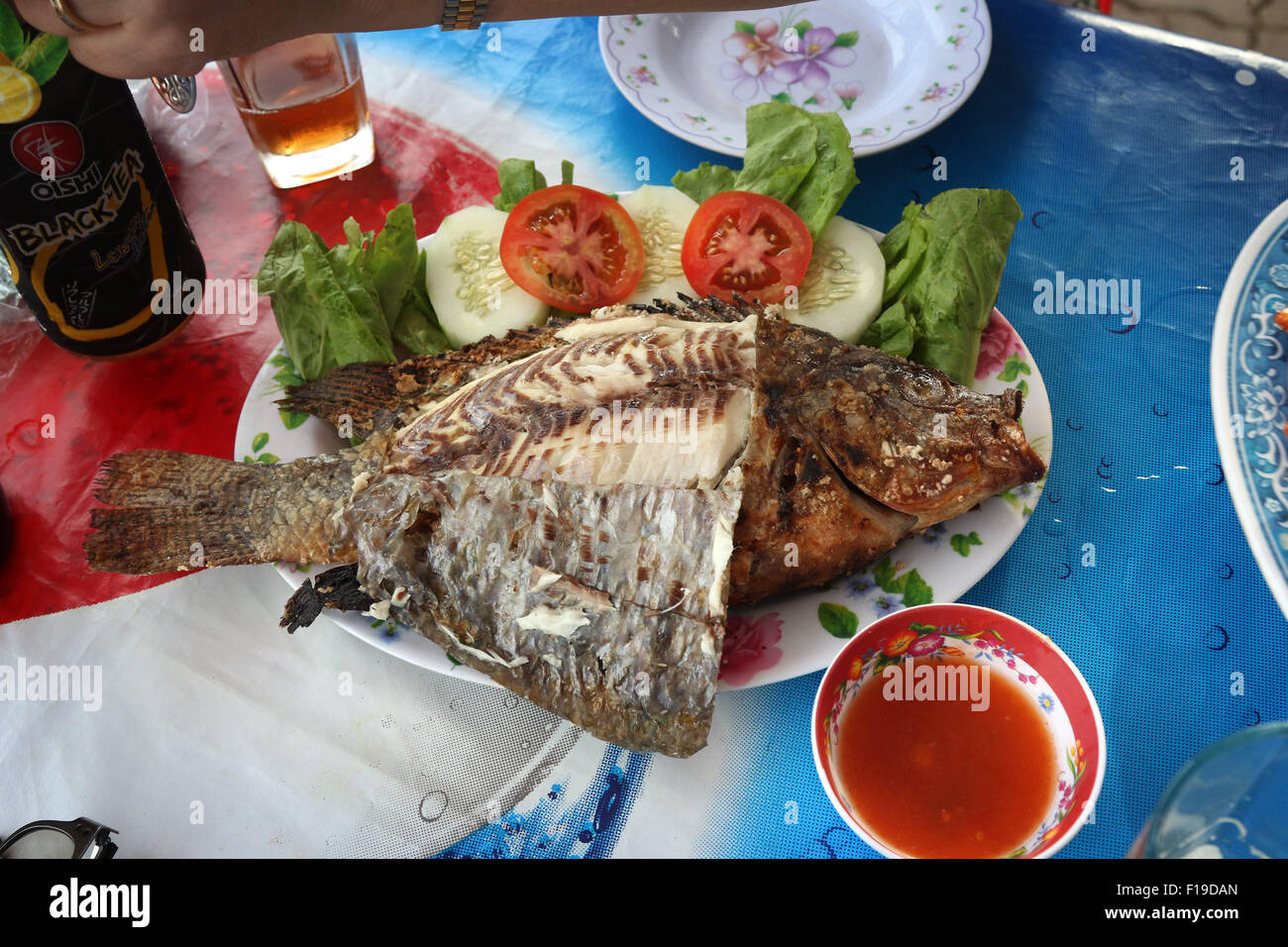 Poisson frais nourriture restaurant Vientiane Laos Banque D'Images