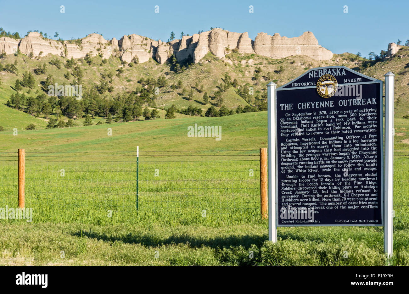 Le Nebraska, Crawford, Fort Robinson State Park, le Cheyenne le foyer (1879) falaises sont une partie de l'itinéraire de fuite des Indiens Banque D'Images