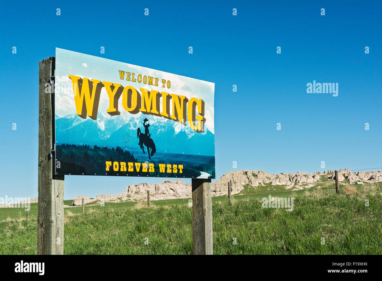 Le Wyoming, Niobrara Comté, U.S. Hwy 20, Bienvenue à Wyoming sign Banque D'Images