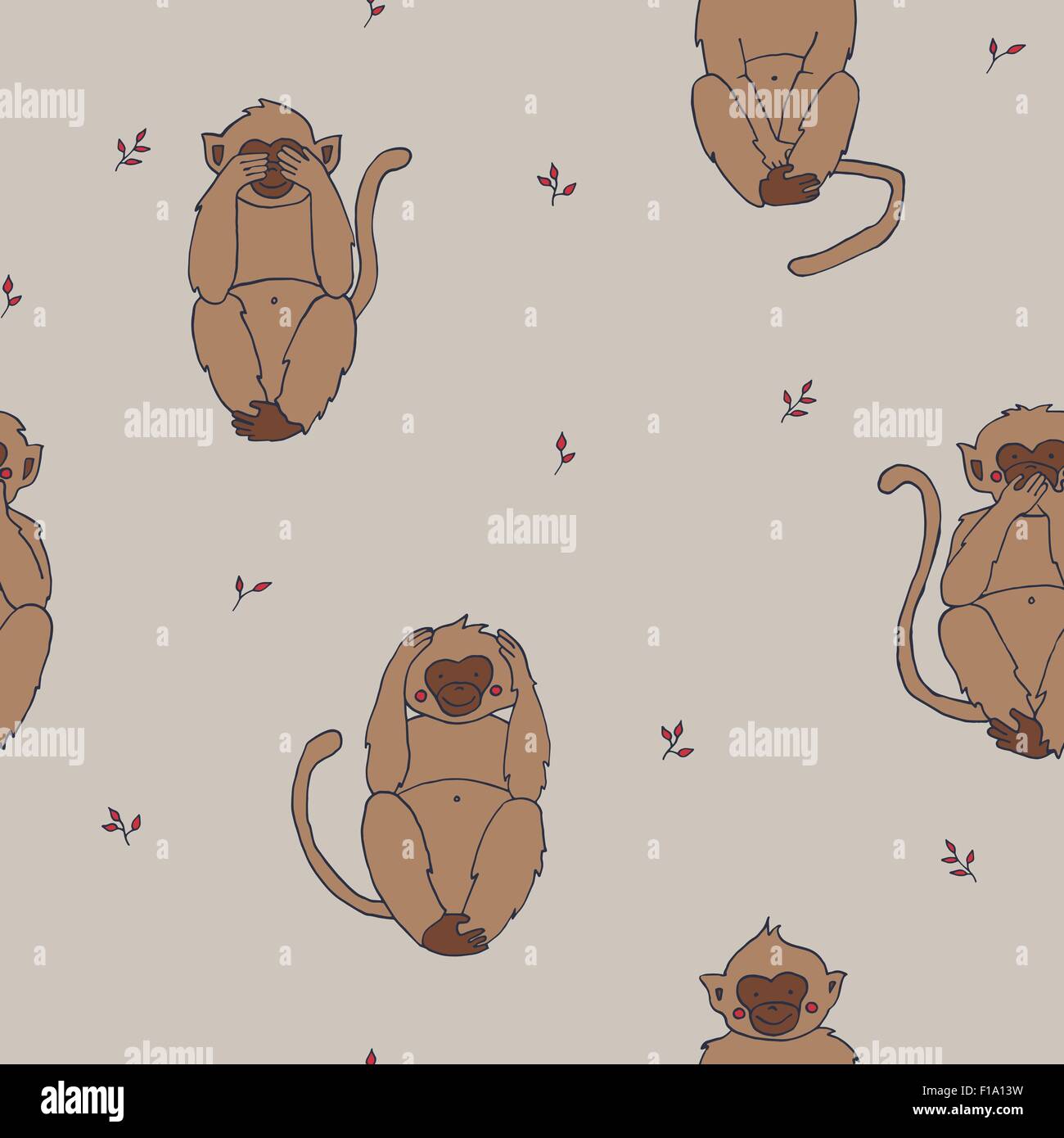 Singes sages seamless pattern, entendre, voir, aucun mal n'sayand Illustration de Vecteur