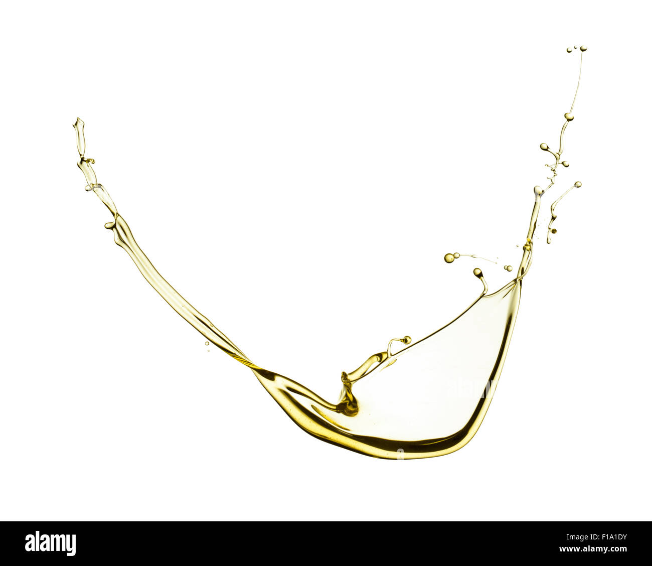 Flying splash liquide jaune sur fond blanc Banque D'Images