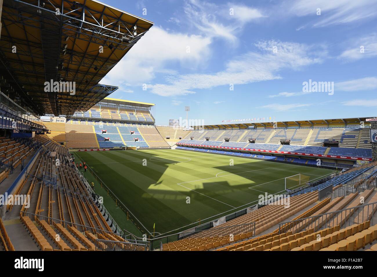 Pamplona, Espagne. Août 28, 2015. L'Estadio El Madrigal, vue générale, le football espagnol : 'Liga BBVA' match entre Villarreal CF 3-1 RCD Espanyol au Madrigal stadium à Alicante, Espagne . © Kawamori Mutsu/AFLO/Alamy Live News Banque D'Images