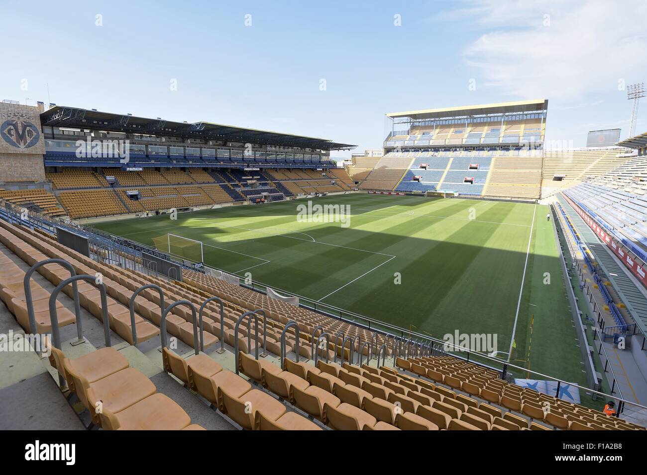Pamplona, Espagne. Août 28, 2015. L'Estadio El Madrigal, vue générale, le football espagnol : 'Liga BBVA' match entre Villarreal CF 3-1 RCD Espanyol au Madrigal stadium à Alicante, Espagne . © Kawamori Mutsu/AFLO/Alamy Live News Banque D'Images