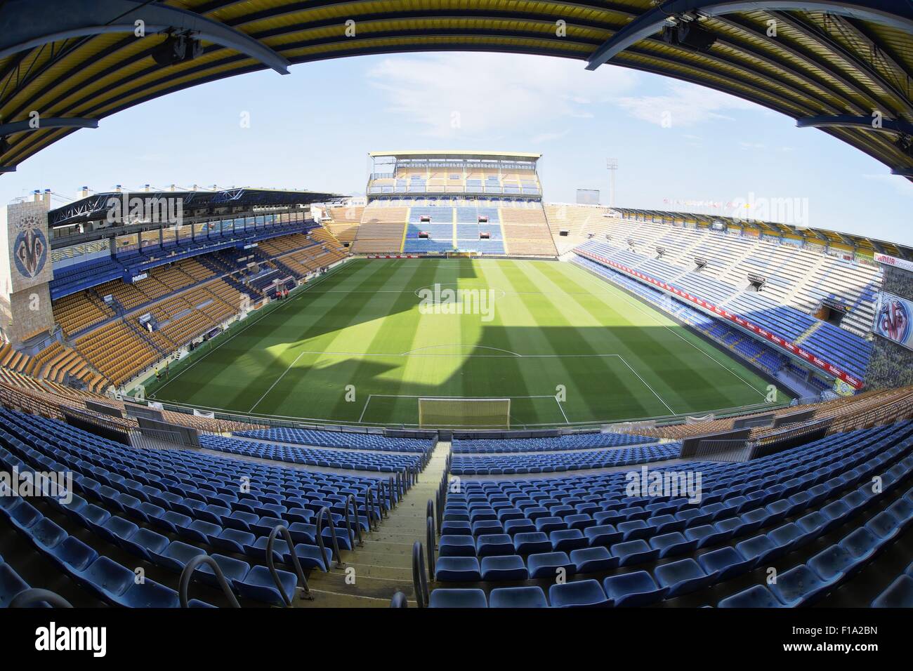 Pamplona, Espagne. Août 28, 2015. L'Estadio El Madrigal, vue générale, le football espagnol : 'Liga BBVA' match entre Villarreal CF 3-1 RCD Espanyol au Madrigal stadium à Alicante, Espagne . © Kawamori Mutsu/AFLO/Alamy Live News Banque D'Images