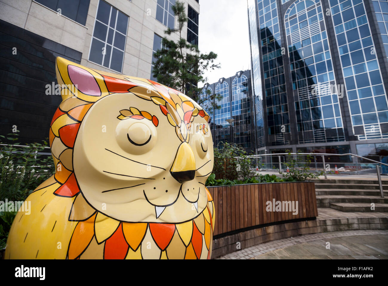 La sculpture « Leo » Owl de Colmore Circus, qui fait partie du Big Hoot Birmingham 2015, en Angleterre Banque D'Images