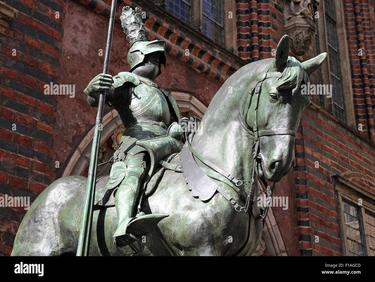 Bremen, Allemagne, knight figure sur le portail de l'Est de l'Ancien hôtel de ville de Brême Banque D'Images