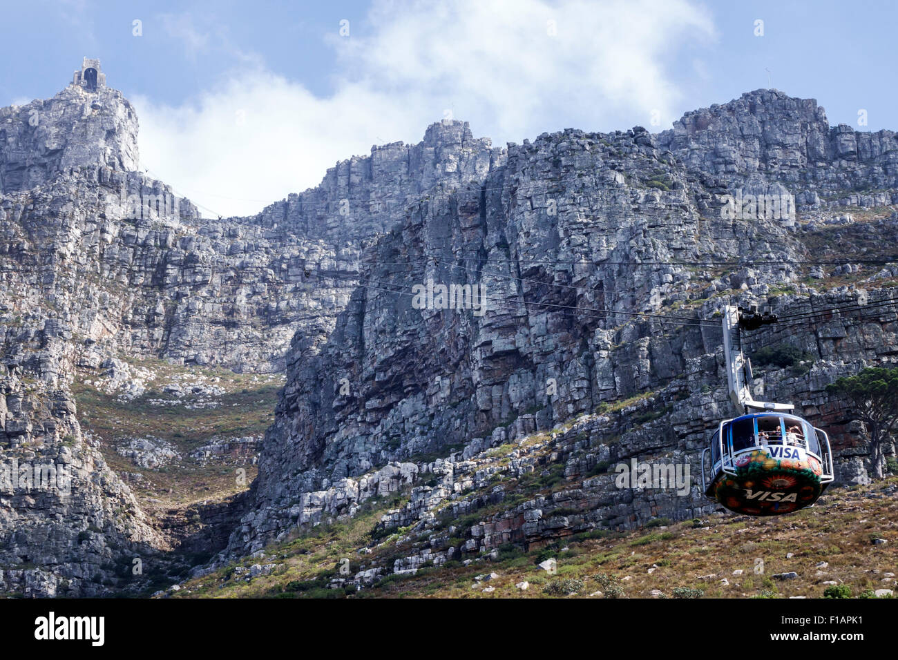 Cape Town Afrique du Sud,Africain,Table Mountain National Park,réserve naturelle,Tafelberg Road,Aerial Cable car cars tramway,approche de la partie inférieure de la sta Banque D'Images