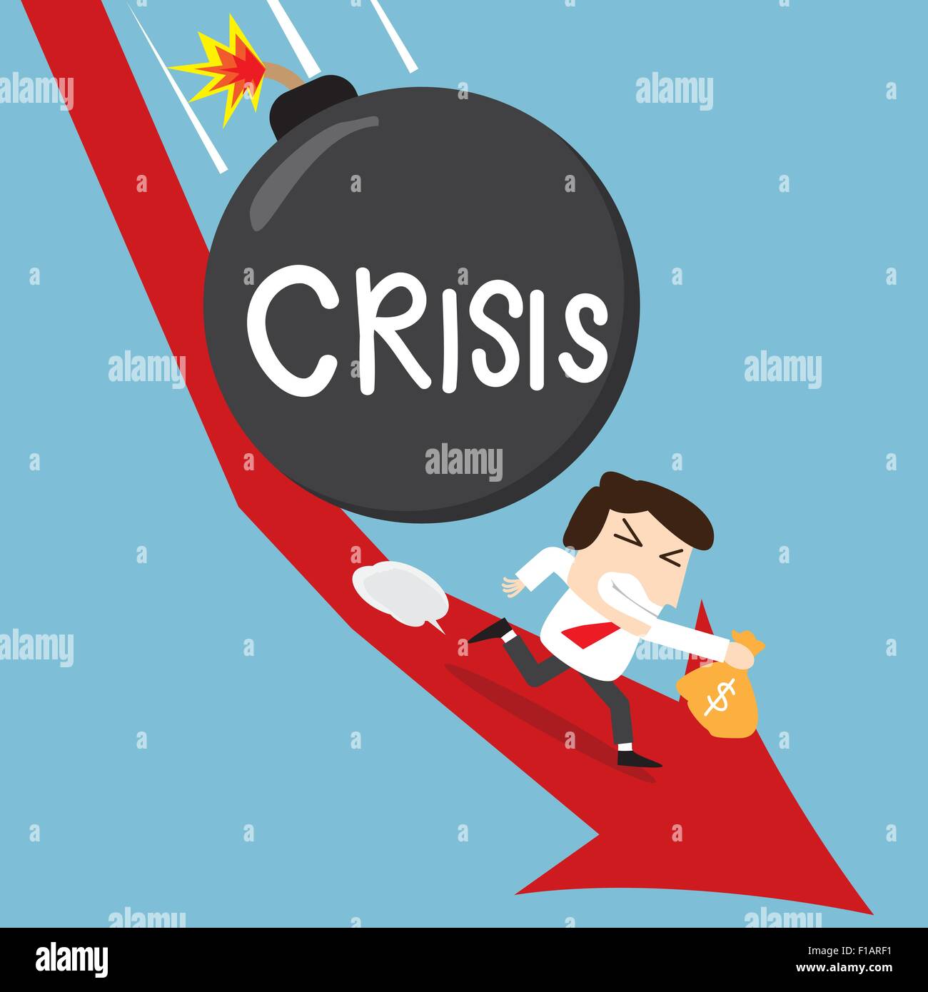 Business man holding sa crise de l'argent à partir de la dérive vers le bas en stock bombe situation tendance Illustration de Vecteur
