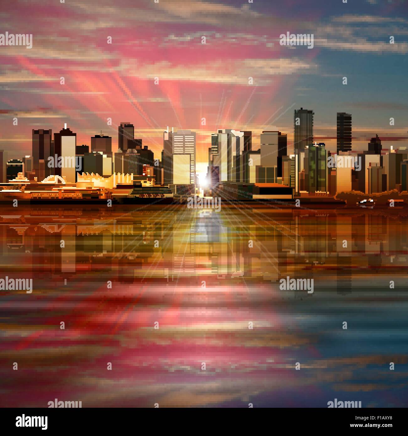 Abstract vector background avec panorama de la ville et ciel rose Illustration de Vecteur