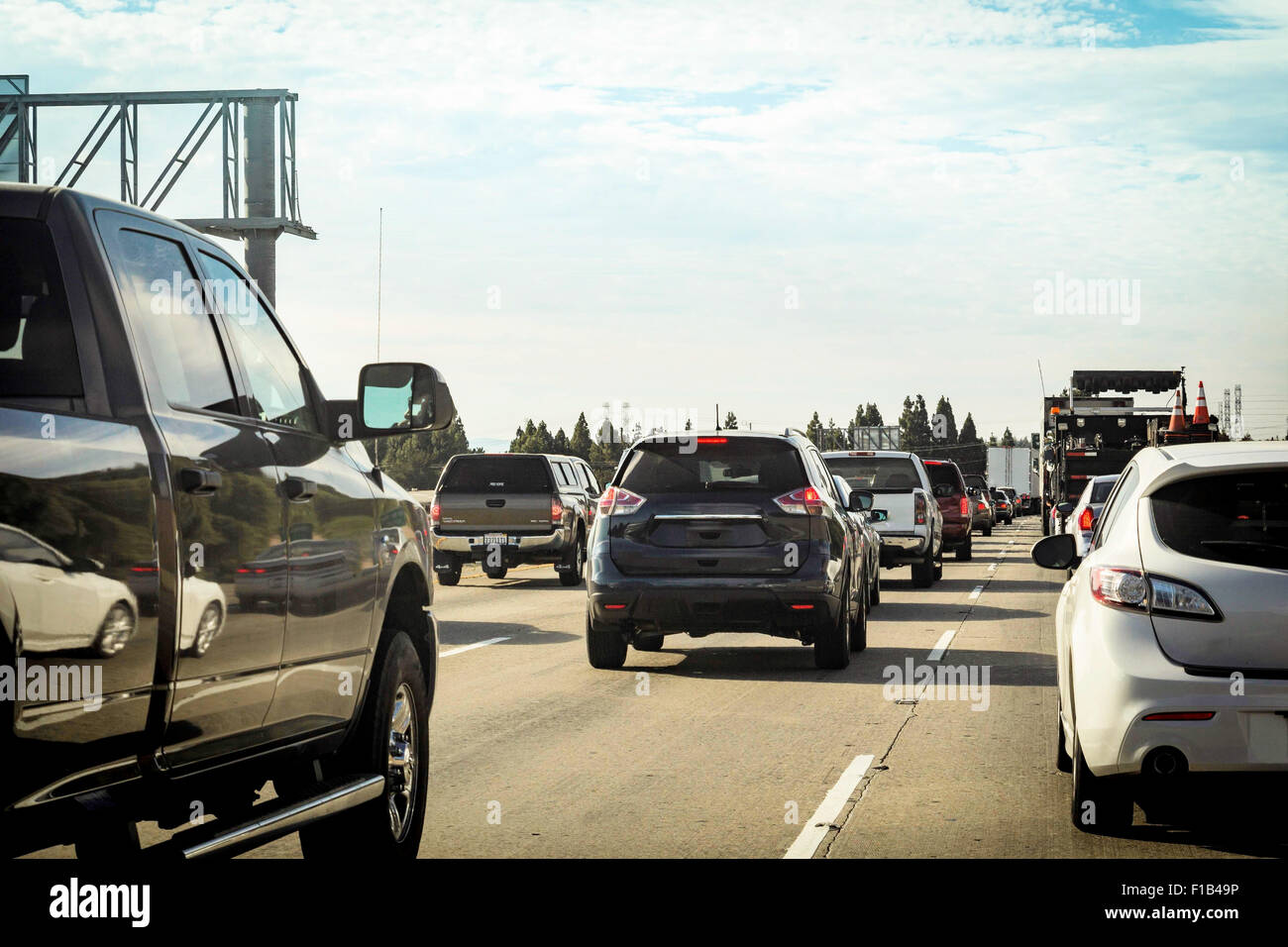 L'heure de pointe d'attente sur l'autoroute Banque D'Images