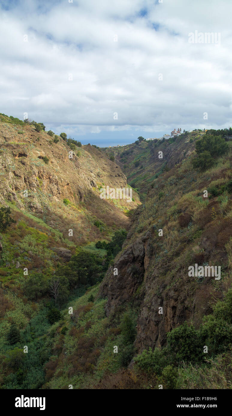 Gran Canaria intérieures, murs escarpés de Barranco de Moya Banque D'Images