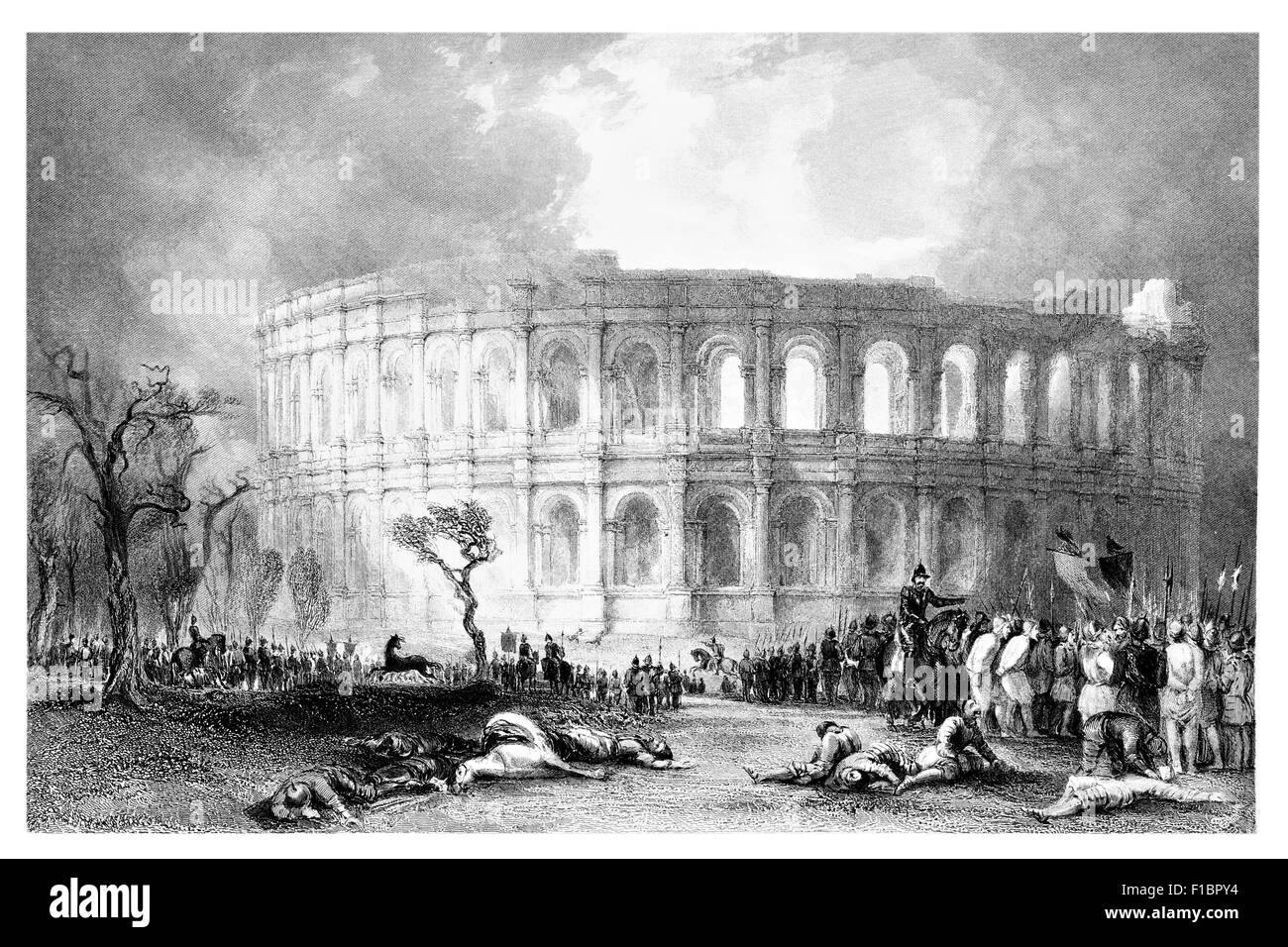 Amphithéâtre à Nismes Nîmes Languedoc Hugenots révolution 1815 bataille Banque D'Images