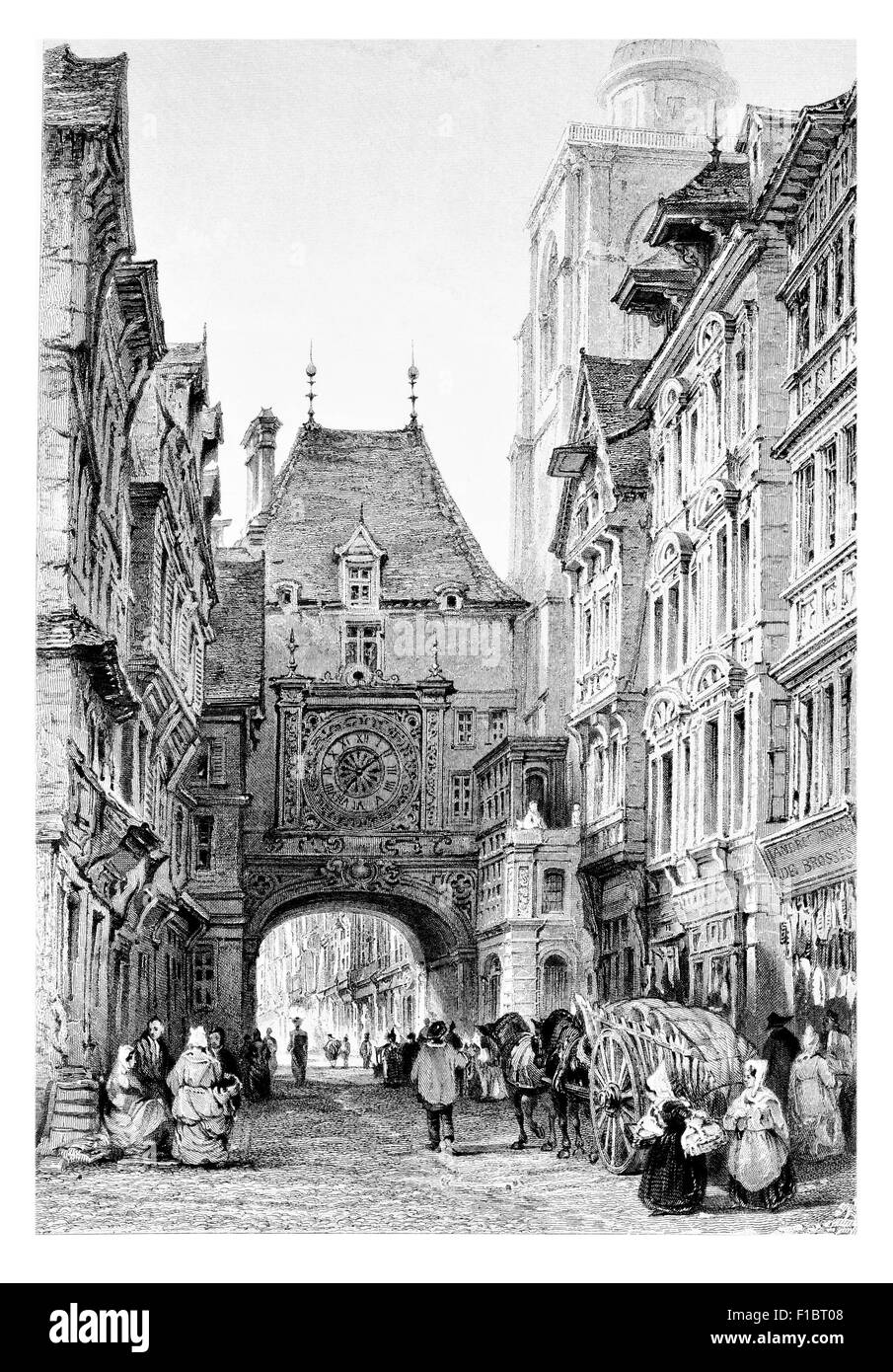 Rue de la Grosse Horloge Rouen Normandie Bretagne Astonomical porte de l'horloge réveil 1854 Banque D'Images