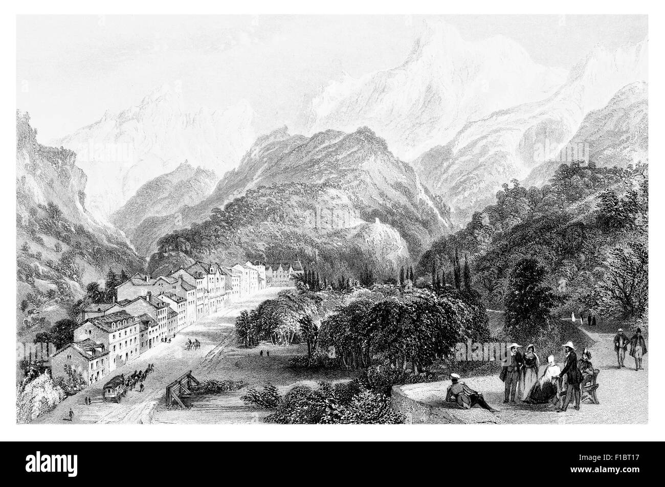 Les Eaux-bonnes Pyrénées haute montagne alpine valley resort Banque D'Images