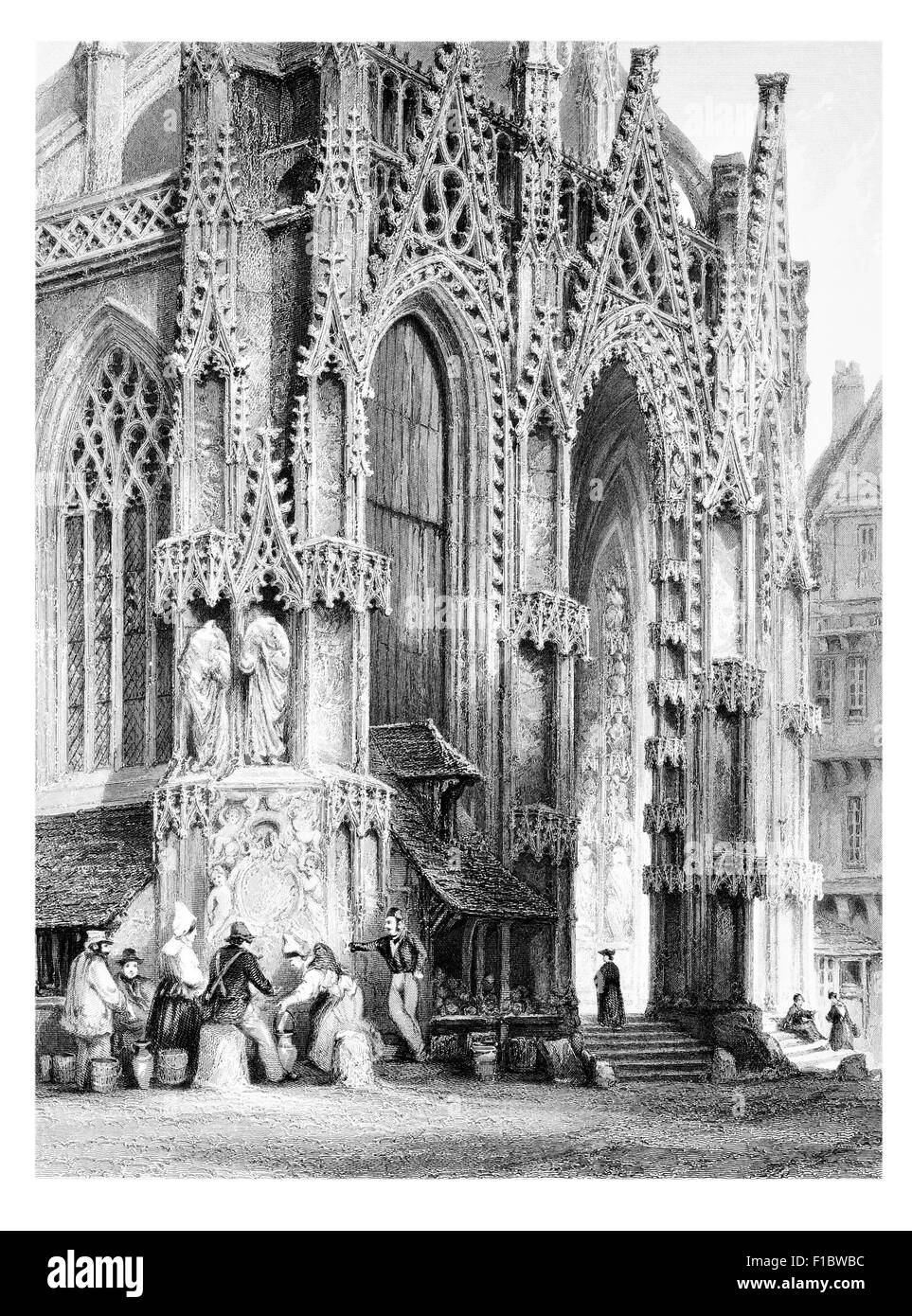 Fontaine de St Saint Maclou Rouen, Seine-Maritime, Haute-normandie Entrée de cathédrale Banque D'Images