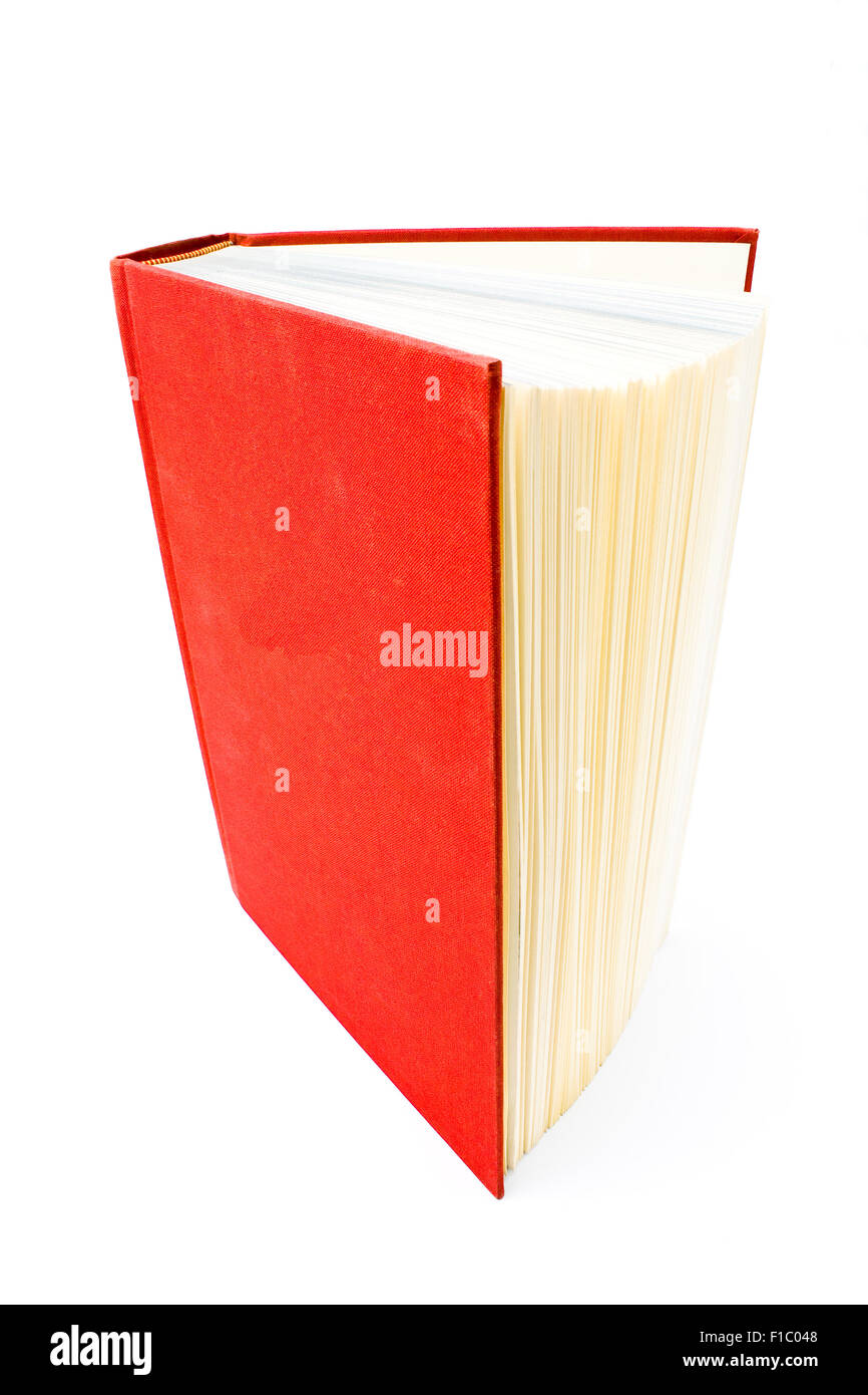 Couverture cartonnée rouge isolé sur blanc livre ouvert Banque D'Images