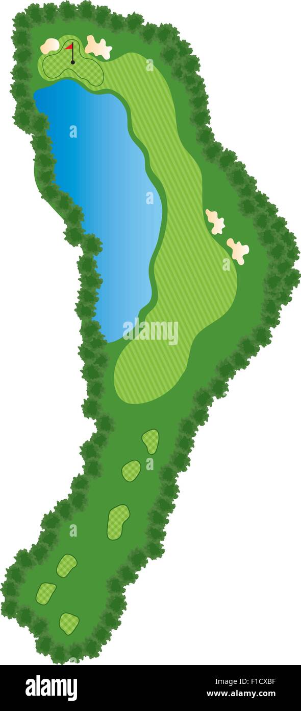 Trou de golf avec des bunkers et de l'eau Illustration de Vecteur