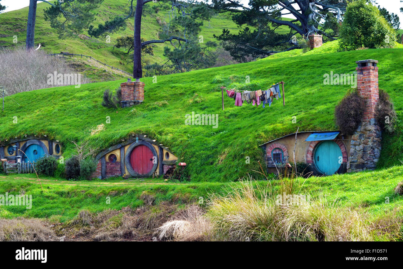 Hobbiton maisons hobit Banque D'Images