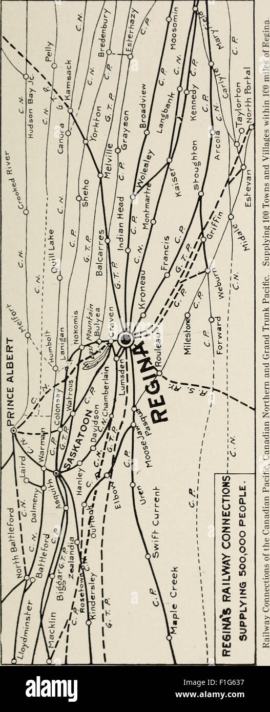 Regina, Saskatchewan, Canada (1910) offre une représentation visuelle et une description de Regina au début du XXe siècle, documentant son développement urbain, ses caractéristiques culturelles et son aménagement géographique à l'époque. Banque D'Images