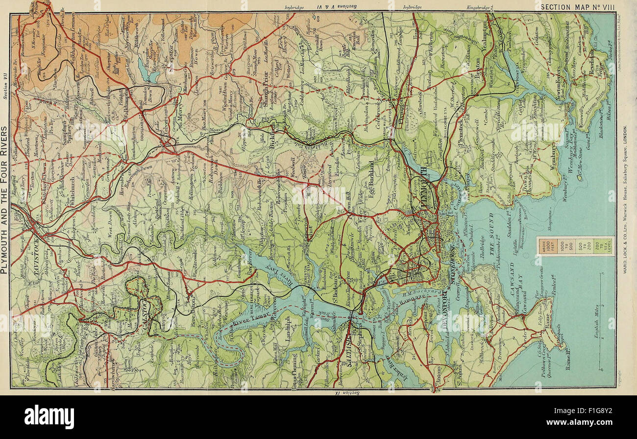 *South Devon and South Cornwall* (1900) est un guide de voyage décrivant les paysages naturels et les sites culturels de Dartmoor et des îles Scilly, y compris des cartes détaillées et des descriptions panoramiques. Banque D'Images