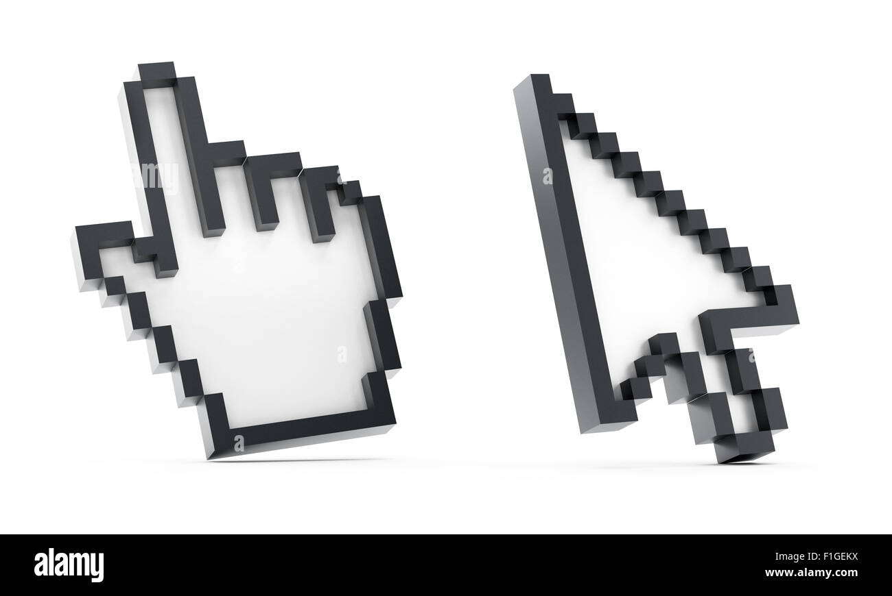 La main et les curseurs flèche isolé sur fond blanc Banque D'Images