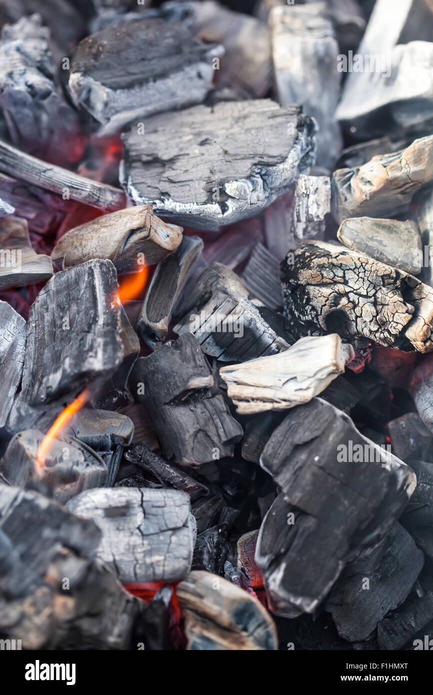 La combustion du charbon dans l'arrière-plan, barbecue Banque D'Images