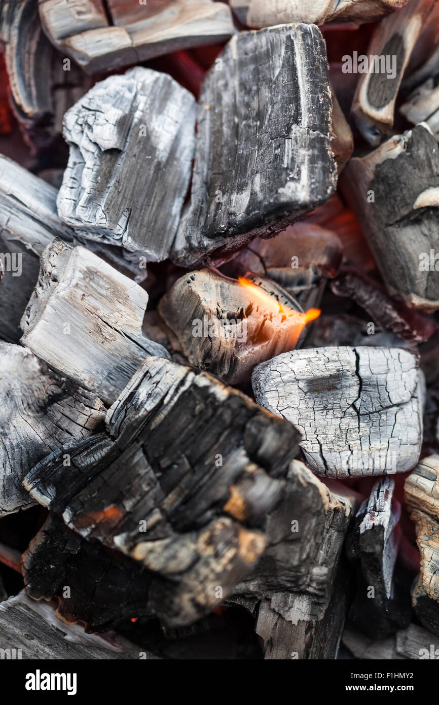 La combustion du charbon dans l'arrière-plan, barbecue Banque D'Images