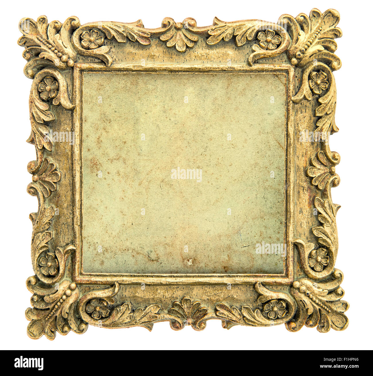 Cadre photo Doré antique avec toile isolé sur fond blanc. Objet de style rétro Banque D'Images