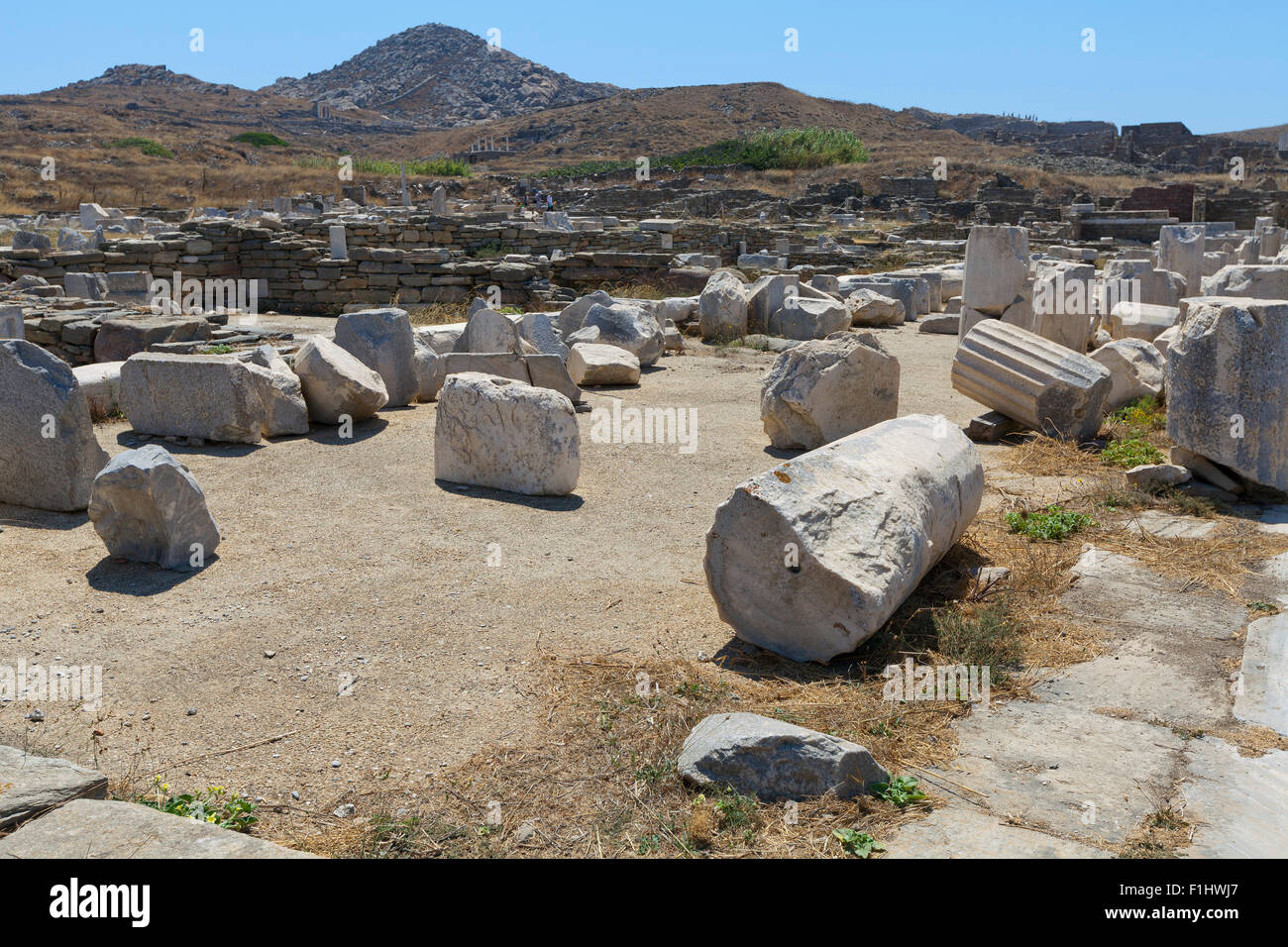 Vestiges romains sur l'île grecque de Délos, dans les Cyclades Banque D'Images