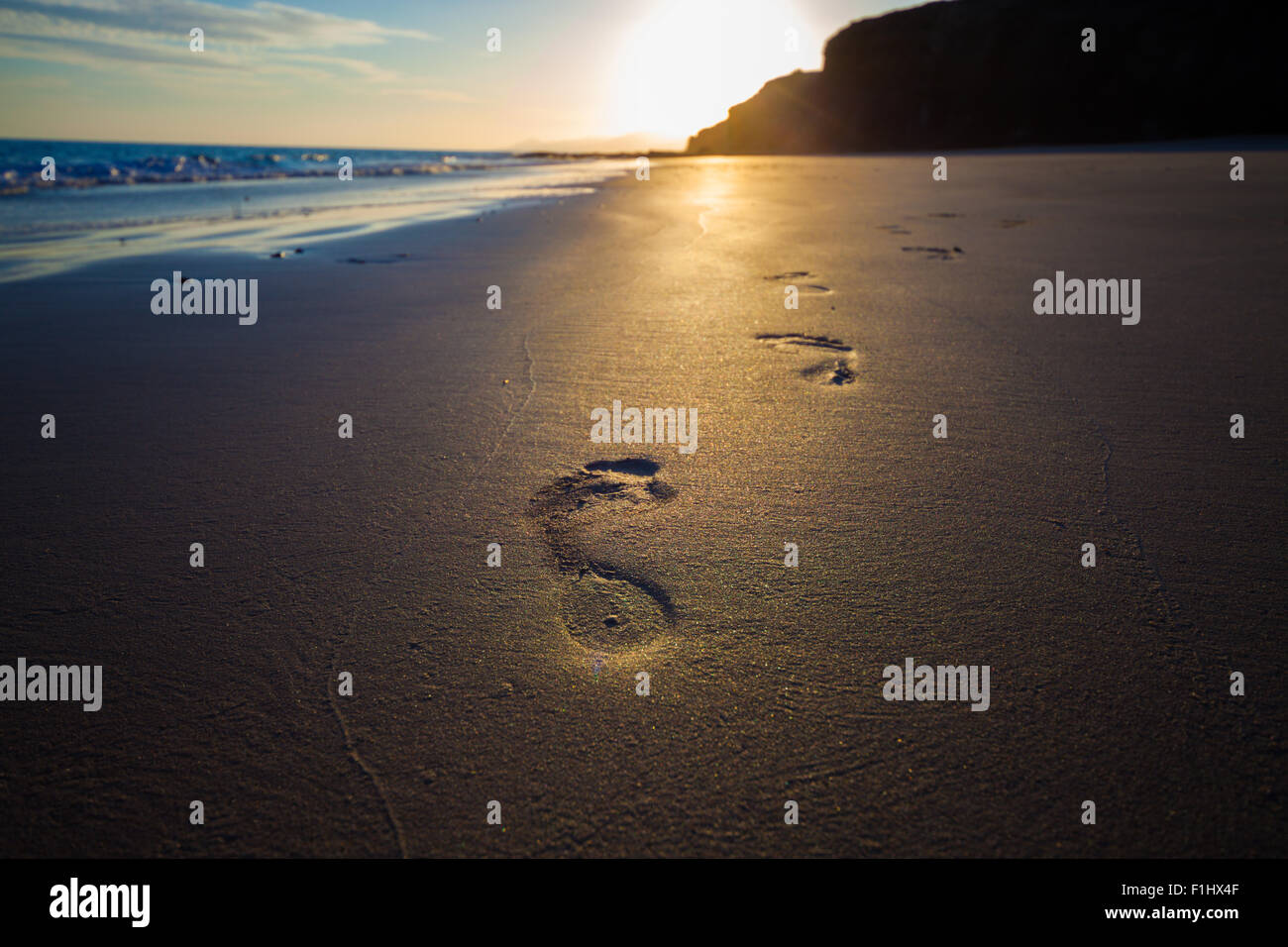 Footprints Homo sapiens , les gens dans le sable Banque D'Images