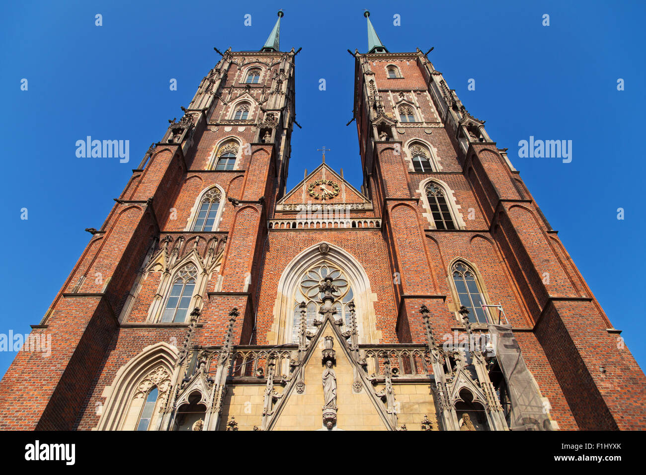 Tours de la cathédrale St Jean le Baptiste, Wroclaw, Pologne. Banque D'Images