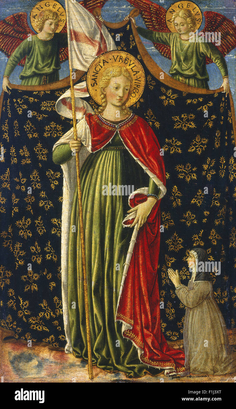 Benozzo Gozzoli - Saint Ursula avec deux anges et des donateurs Banque D'Images