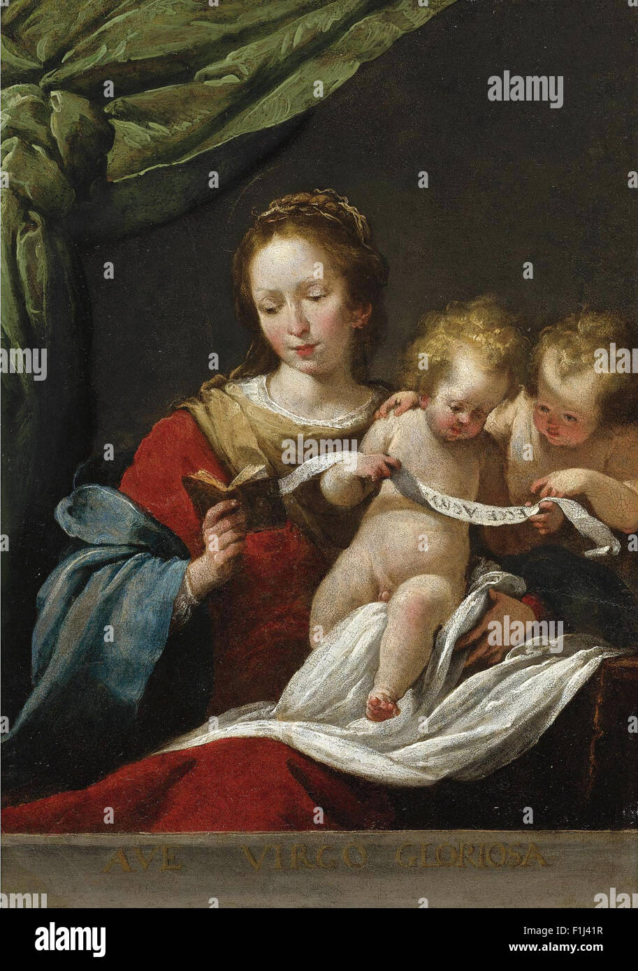 Bernardo Strozzi - La Vierge de la lecture, avec l'enfant Jésus et saint Jean Baptiste enfant Banque D'Images