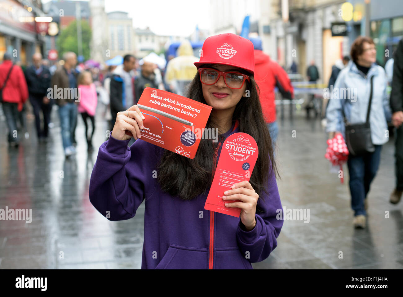 La promotion de l'étudiant à large bande de Virgin Media, Leicester, Royaume-Uni. Banque D'Images