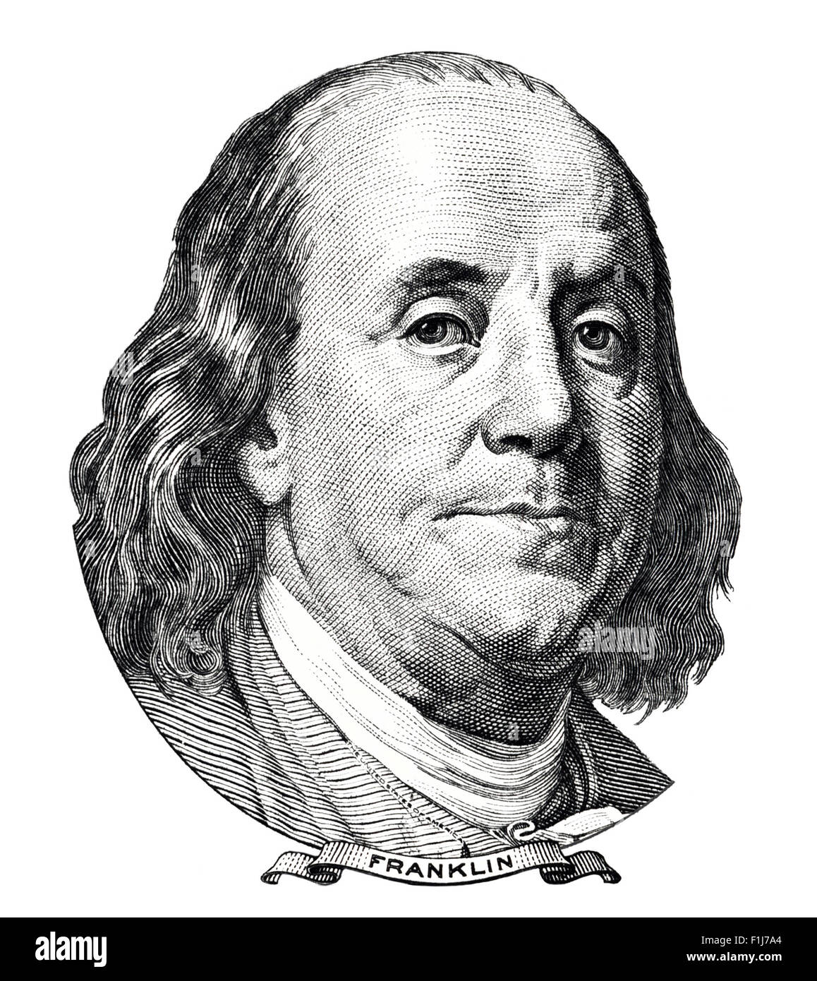 Benjamin Franklin portrait isolé sur fond blanc Banque D'Images