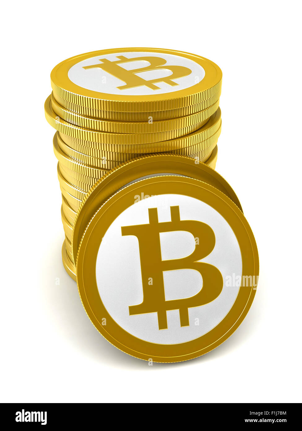 3D render of abstract pièces bitcoin sur fond blanc Banque D'Images