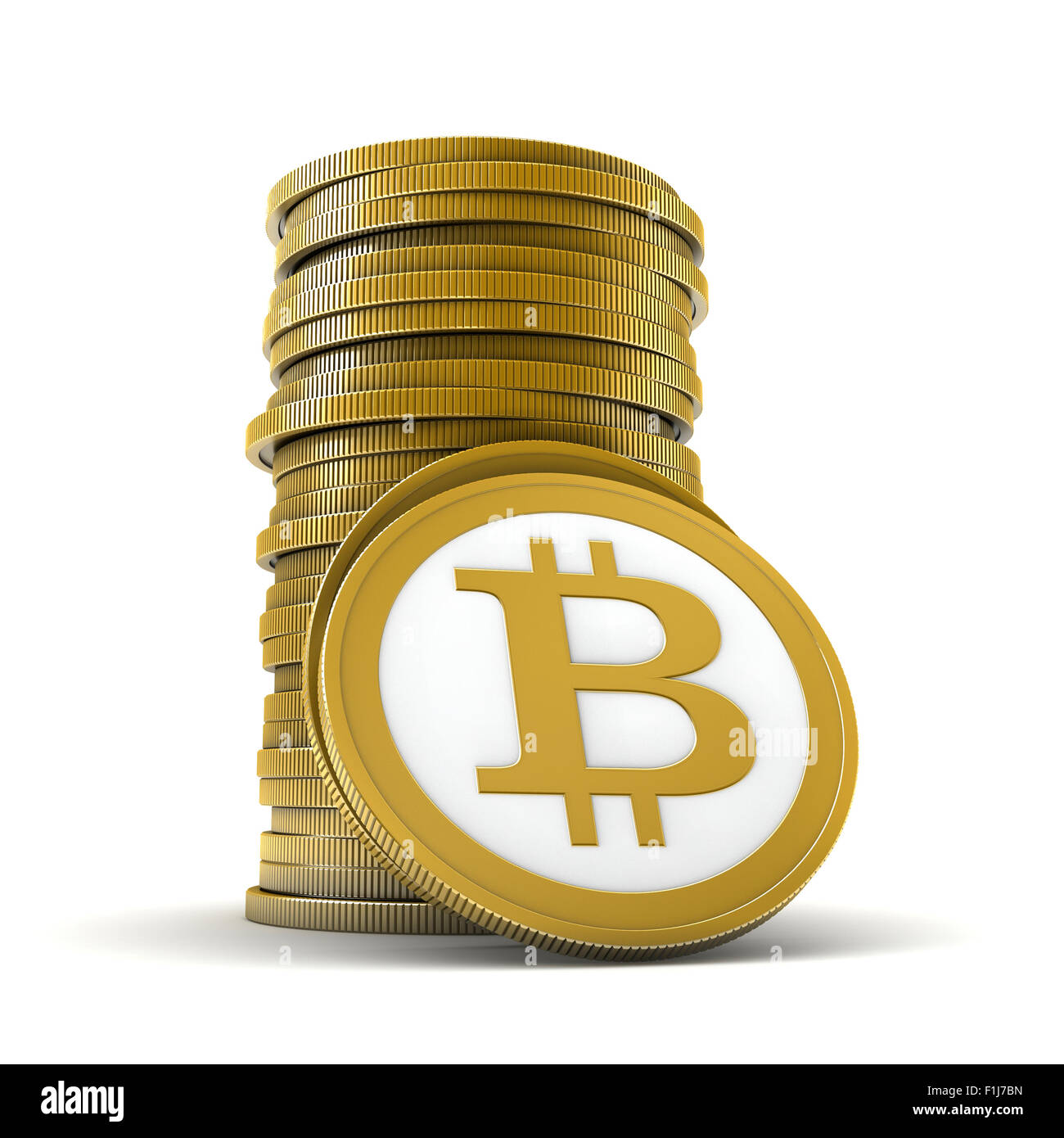 3D render of abstract pièces bitcoin sur fond blanc Banque D'Images