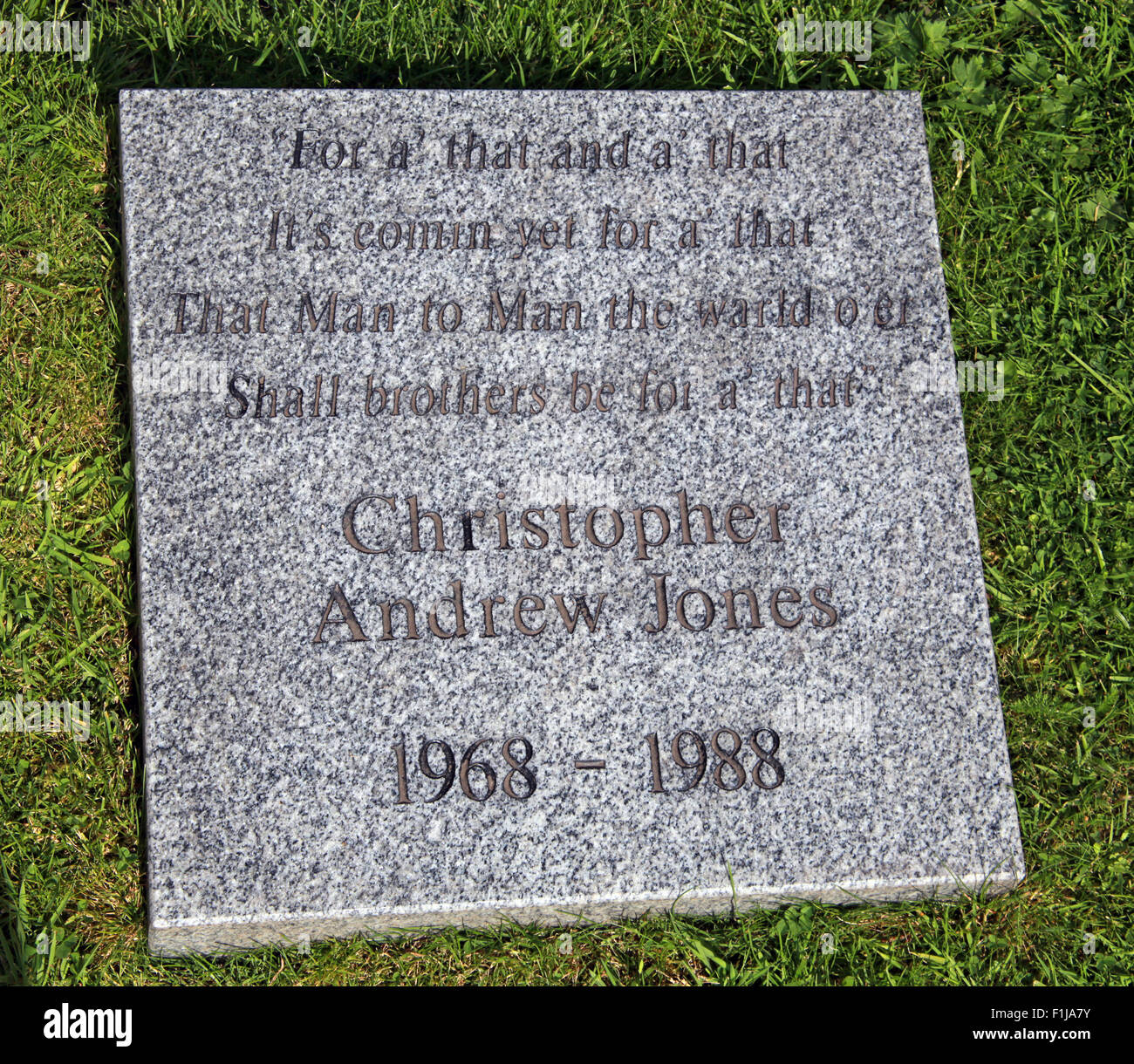 PanAm Lockerbie103 En souvenir Memorial Christopher Andrew Jones, Ecosse Banque D'Images